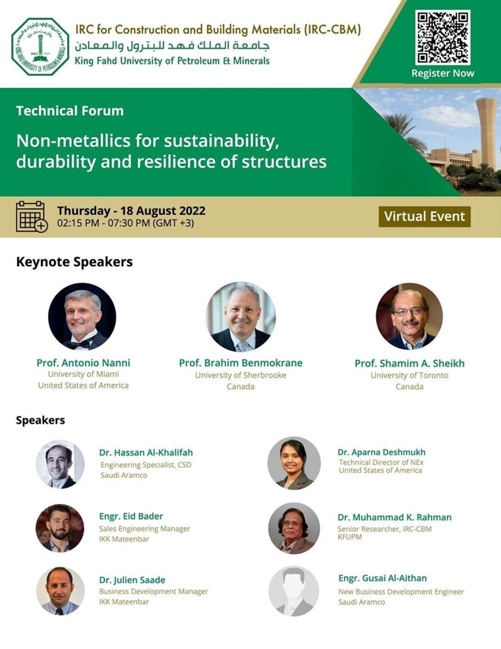 Non-metallics Webinar for sustainability, durability and resilience of structures - August 18, 2022 - 02:00 PM Riyadh time